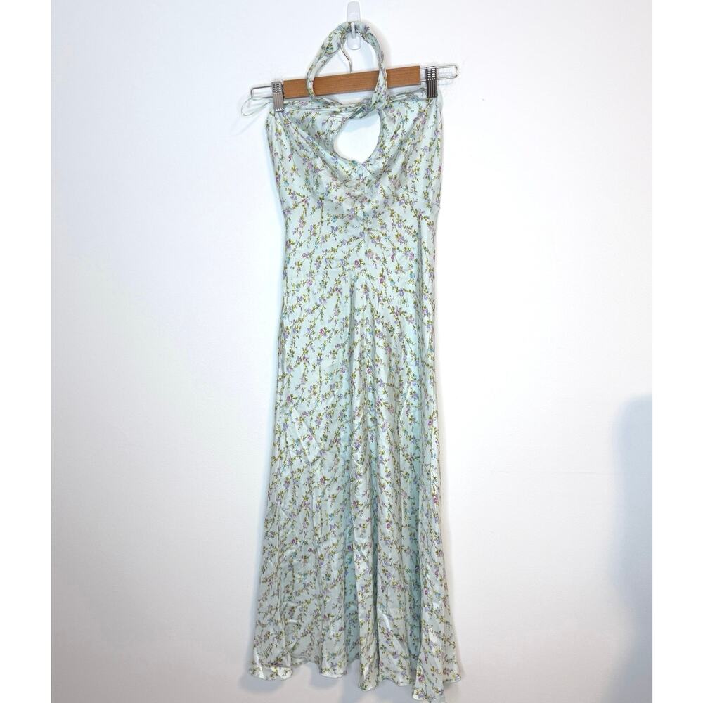 Rebecca Taylor Floral Silk Halter Midi Dress In Light Blue Size 8 - Picture 2 of 14